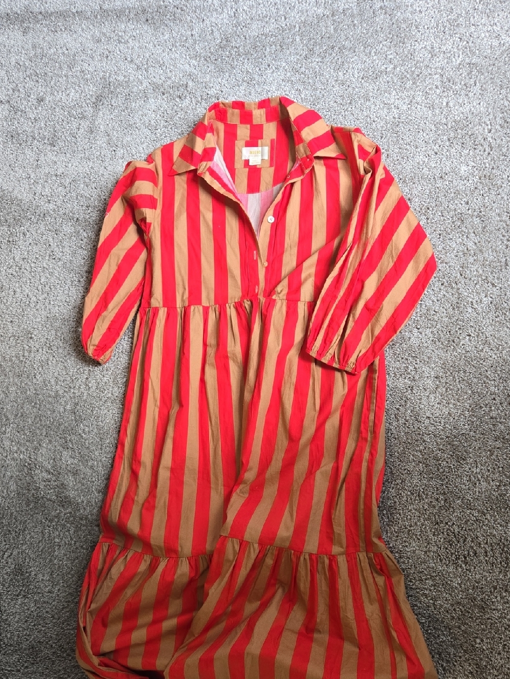Maeve Red and Tan Striped Long-Sleeve Maxi Dress